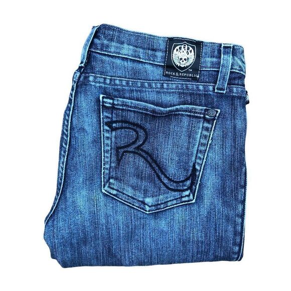 Rock & Republic Embroidered Jeans Size 31 Blue - Picture 1 of 9